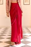 Osaa By Adarsh_Red Silk Embroidery, Zari Open , Scoop Cut Ruby Jacket And Draped Set _Online_at_Aza_Fashions