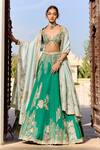 Buy_Osaa By Adarsh_Green Organza Embroidery, Zari, Beads, Tassels, Stones, Jewel Lehenga Set _at_Aza_Fashions