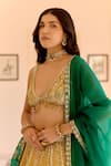 Osaa By Adarsh_Yellow Organza Embroidery, Tassels, Beads, Zari V-neck Canary Lehenga Set _Online_at_Aza_Fashions