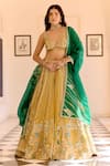 Buy_Osaa By Adarsh_Yellow Organza Embroidery, Tassels, Beads, Zari V-neck Canary Lehenga Set _at_Aza_Fashions