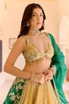 Shop_Osaa By Adarsh_Yellow Organza Embroidery, Tassels, Beads, Zari V-neck Canary Lehenga Set _Online_at_Aza_Fashions