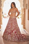 Buy_Osaa By Adarsh_Red Organza Embroidery, Zari, Sequins, Cut Ruby Trail Lehenga And Bustier Set _at_Aza_Fashions