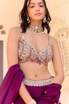 Shop_Osaa By Adarsh_Purple Satin, Silk Embroidery, Zari, Dark Plum Jaal Placement Lehenga Set _Online_at_Aza_Fashions