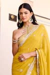 Osaa By Adarsh_Yellow Georgette Embroidery, Zari, Beads Halter Neck Canary Saree With Blouse _Online_at_Aza_Fashions
