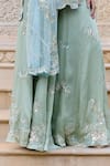 Osaa By Adarsh_Blue Silk Satin Embroidery, Zari Scoop Neck Sage Short Kurta Sharara Set _Online_at_Aza_Fashions