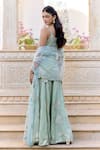 Shop_Osaa By Adarsh_Blue Silk Satin Embroidery, Zari Scoop Neck Sage Short Kurta Sharara Set _at_Aza_Fashions