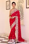 Buy_Osaa By Adarsh_Red Georgette Embroidery, Zari Sweetheart Neck Saree With Blouse _at_Aza_Fashions