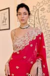 Osaa By Adarsh_Red Georgette Embroidery, Zari Sweetheart Neck Saree With Blouse _Online_at_Aza_Fashions