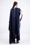 Shop_AK-OK_Navy Silk Round Neck Shibori Pure Asymmetric Kaftan _at_Aza_Fashions