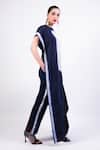 AK-OK_Navy Silk Round Neck Shibori Pure Asymmetric Kaftan _Online_at_Aza_Fashions
