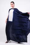 Shop_AK-OK_Navy Silk Round Neck Shibori Pure Asymmetric Kaftan _Online_at_Aza_Fashions