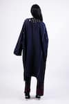 Shop_AK-OK_Navy Silk Embroidery Split V-neck Shibori Kurta With Draped Trouser _at_Aza_Fashions