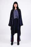 Buy_AK-OK_Navy Silk Embroidery Split V-neck Shibori Kurta With Draped Trouser _Online_at_Aza_Fashions