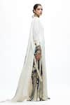 AK-OK_Ivory Silk V-neck Abstract Print Long Kurta And Flared Trouser Set _Online_at_Aza_Fashions