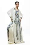 Buy_AK-OK_Ivory Silk V-neck Abstract Print Long Kurta And Flared Trouser Set 
