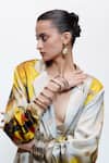 AK-OK_Ivory Silk Cowl Neck Printed Oversised Blazer And Knotted Skirt Set _Online_at_Aza_Fashions