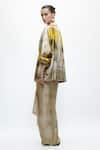 Buy_AK-OK_Ivory Silk Cowl Neck Printed Oversised Blazer And Knotted Skirt Set _Online_at_Aza_Fashions
