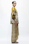 Shop_AK-OK_Ivory Silk Cowl Neck Printed Oversised Blazer And Knotted Skirt Set _Online_at_Aza_Fashions