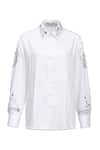 AK-OK_White Cotton Embroidery, Metallic Thread Collared Silver Shirt _Online_at_Aza_Fashions