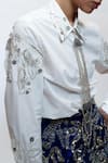 Buy_AK-OK_White Cotton Embroidery, Metallic Thread Collared Silver Shirt _Online_at_Aza_Fashions