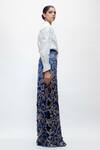 Shop_AK-OK_White Cotton Embroidery, Metallic Thread Collared Silver Shirt _at_Aza_Fashions