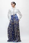 Buy_AK-OK_White Cotton Embroidery, Metallic Thread Collared Silver Shirt _at_Aza_Fashions