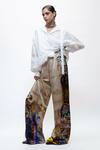 Shop_AK-OK_Cream Silk Printed Wide Leg Trouser _at_Aza_Fashions
