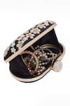 Nazaakat By Samara Singh_Black Embroidery, Pearls, Rhinestones Floral Clutch With Sling _Online_at_Aza_Fashions