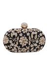 Shop_Nazaakat By Samara Singh_Black Embroidery, Pearls, Rhinestones Floral Clutch With Sling _Online_at_Aza_Fashions