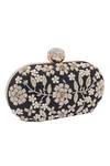 Nazaakat By Samara Singh_Black Embroidery, Pearls, Rhinestones Floral Clutch With Sling _at_Aza_Fashions