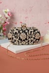 Buy_Nazaakat By Samara Singh_Black Embroidery, Pearls, Rhinestones Floral Clutch With Sling _at_Aza_Fashions