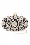 Buy_Nazaakat By Samara Singh_Black Embroidery, Pearls, Rhinestones Floral Clutch With Sling 