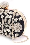 Shop_Nazaakat By Samara Singh_Black Embroidery, Pearls, Rhinestones Floral Clutch With Sling 