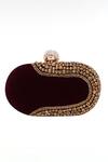 Shop_Nazaakat By Samara Singh_Maroon Rhinestones, Crystals Velvet Embellished Clutch With Detachable Sling_Online_at_Aza_Fashions