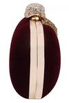 Nazaakat By Samara Singh_Maroon Rhinestones, Crystals Velvet Embellished Clutch With Detachable Sling_at_Aza_Fashions