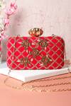 Buy_Nazaakat By Samara Singh_Red Embroidery, Beads, Sequins Floral And Geometric Clutch _at_Aza_Fashions