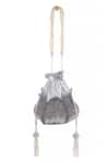 Shop_Nazaakat By Samara Singh_Gray Beads, Tassels, Pearls Beaded Lotus Shape Potli Bag With _at_Aza_Fashions