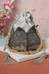 Buy_Nazaakat By Samara Singh_Gray Beads, Tassels, Pearls Beaded Lotus Shape Potli Bag With _at_Aza_Fashions
