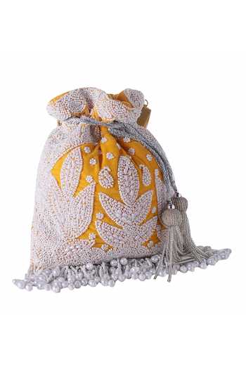 Buy_Nazaakat By Samara Singh_Yellow Beads, Pearls, Tassels Beaded Embroidered Potli Bag _Online_at_Aza_Fashions