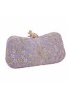 Shop_Nazaakat By Samara Singh_Purple Embroidery, Pearls Froggie Lock Clutch With Sling_Online_at_Aza_Fashions