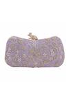 Shop_Nazaakat By Samara Singh_Purple Embroidery, Pearls Froggie Lock Clutch With Sling_at_Aza_Fashions