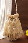 Buy_Nazaakat By Samara Singh_Gold Beads, Tassels, Pearls Beaded Fringe Drawstring Potli Bag _at_Aza_Fashions