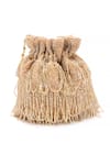Shop_Nazaakat By Samara Singh_Gold Beads, Tassels, Pearls Beaded Fringe Drawstring Potli Bag _Online_at_Aza_Fashions