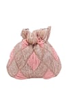 Buy_Nazaakat By Samara Singh_Blush Beads, Tassels Beaded Geometric Pattern Potli Bag 
