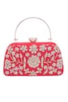 Buy_Nazaakat By Samara Singh_Red Embroidery, Pearls, Crystals Floral Clutch With Detachable Sling 
