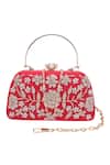 Shop_Nazaakat By Samara Singh_Red Embroidery, Pearls, Crystals Floral Clutch With Detachable Sling _at_Aza_Fashions