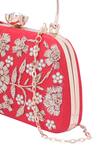 Shop_Nazaakat By Samara Singh_Red Embroidery, Pearls, Crystals Floral Clutch With Detachable Sling 