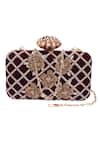 Shop_Nazaakat By Samara Singh_Maroon Beads, Embroidery Floral Grid Clutch Bag _at_Aza_Fashions
