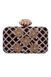Buy_Nazaakat By Samara Singh_Maroon Beads, Embroidery Floral Grid Clutch Bag 