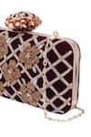 Shop_Nazaakat By Samara Singh_Maroon Beads, Embroidery Floral Grid Clutch Bag 